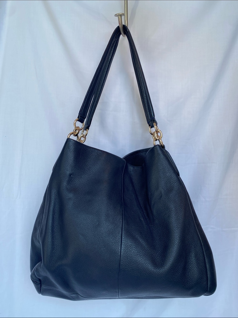 Classic Madison Phoebe Black Leather Shoulder Bag with Gold Hardware